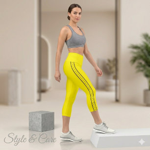 Zitronengelbe Capri-Leggings mit schwarzem Seitens Capri Leggings