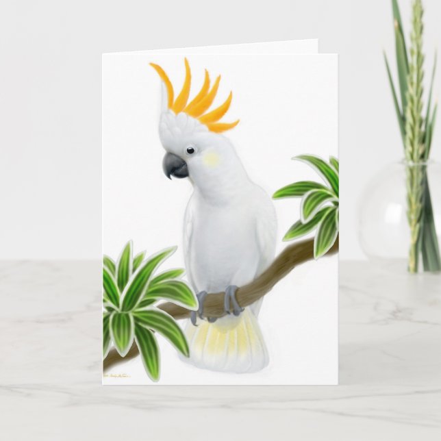 Zitronengelbe Cockatoo-Gruß-Karte mit Haube Karte (Vorderseite)