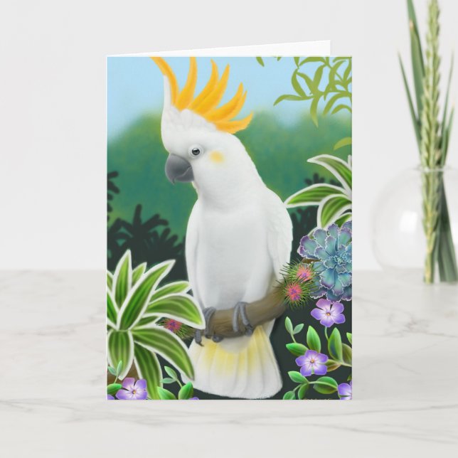 Zitronengelbe Cockatoo-Gruß-Karte mit Haube Karte (Vorderseite)