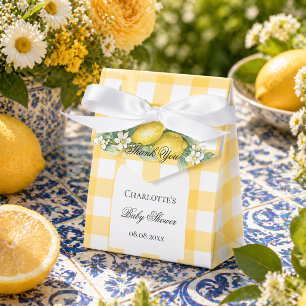 Zitronengelbe Gingham-Sommer-Babyparty Geschenkschachtel