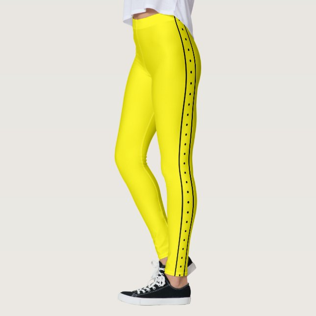 Zitronengelbe Leggings mit schwarzem Seitenstreife (Links)