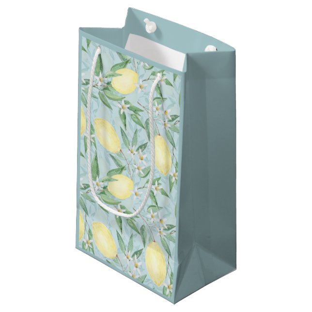 Zitronengelbe Zitrusfrüchte Kleine Geschenktüte (Vorderseite Schrägansicht)