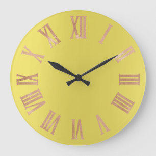 Zitronengelbes Gelb-Rosen-Goldmetallische römische Große Wanduhr
