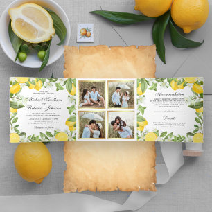 Zitronenhain-Foto-Collage-Hochzeit Dreifach Gefaltete Einladung
