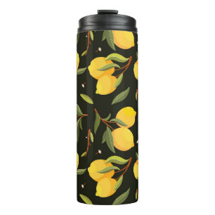Zitronenillustration: Handgemaltes nahtloses Muste Thermosbecher