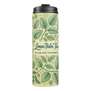 Zitronenmelissen-Tee-Design AI-Kunst Thermosbecher