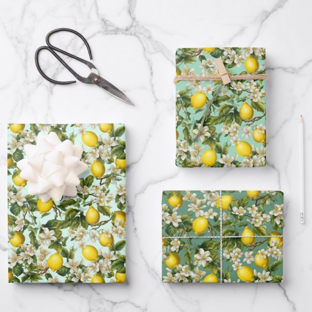 Zitronenmuster Geschenkpapier Set (Vorderseite)
