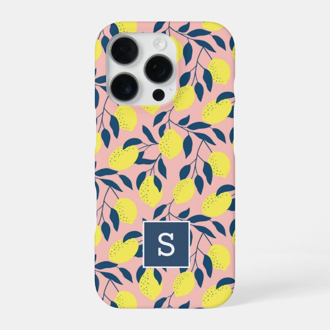 Zitronenmuster-Monogramm iPhone 16 Pro Hülle (Rückseite)
