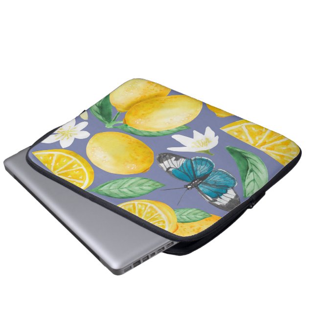 Zitronenmuster Wasserfarbe Laptopschutzhülle (Vorne Knopf)