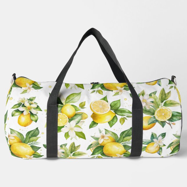 Zitronenmuster, Zitronen-Blume, Blätter, Zitrusfrü Duffle Bag (Vorderseite)