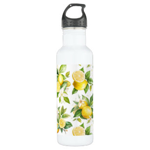 Zitronenmuster, Zitronen-Blume, Blätter, Zitrusfrü Edelstahlflasche