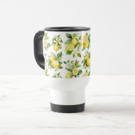 Zitronenmuster, Zitronen-Blume, Blätter, Zitrusfrü Reisebecher