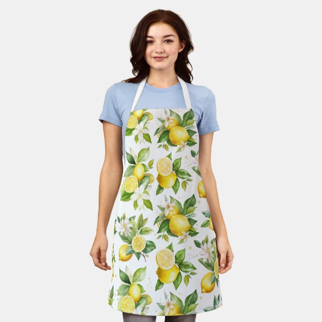 Zitronenmuster, Zitronen-Blume, Blätter, Zitrusfrü Schürze (Getragen)