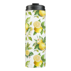 Zitronenmuster, Zitronen-Blume, Blätter, Zitrusfrü Thermosbecher