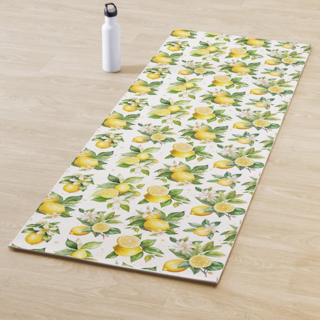 Zitronenmuster, Zitronen-Blume, Blätter, Zitrusfrü Yogamatte (Beispiel)
