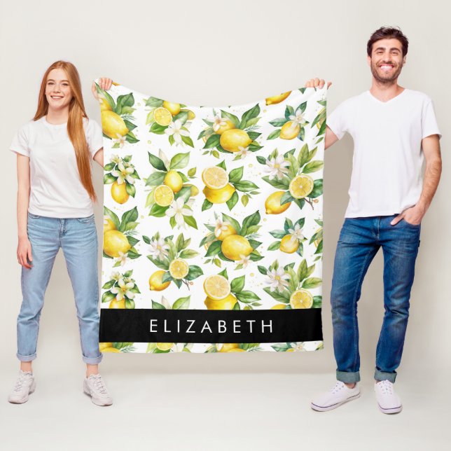 Zitronenmuster, Zitronenmuster, Blume, Blätter, Ih Fleecedecke (Beispiel)