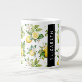 Zitronenmuster, Zitronenmuster, Blume, Blätter, Ih Jumbo-Tasse