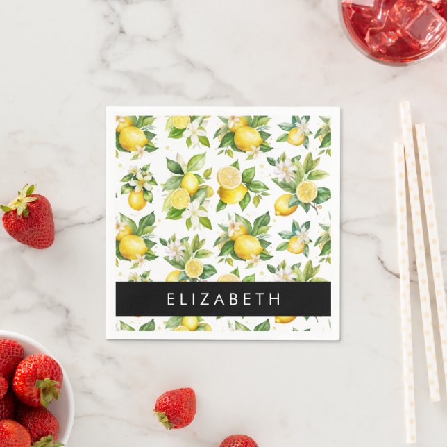 Zitronenmuster, Zitronenmuster, Blume, Blätter, Ih Serviette (Beispiel)