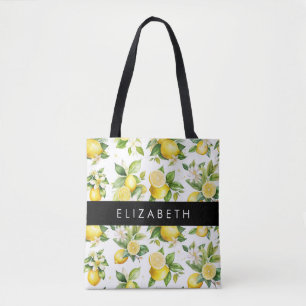 Zitronenmuster, Zitronenmuster, Blume, Blätter, Ih Tasche