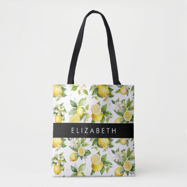 Zitronenmuster, Zitronenmuster, Blume, Blätter, Ih Tasche (Vorderseite)