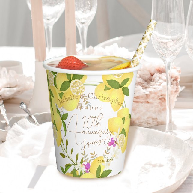 Zitronenquetschweiß Pappbecher (10th Anniversary Wedding 
Party Paper Cup)