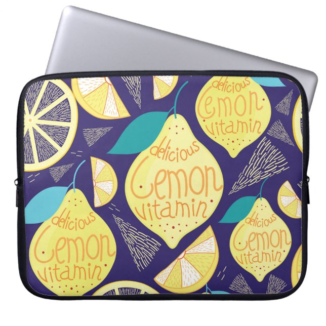 Zitronenwolken: Dunkles, blaues Muster Laptopschutzhülle (Vorderseite)
