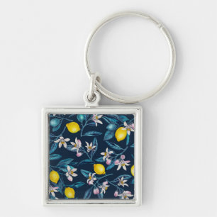 Zitronenzweige mit Blüten und blauen Früchten Schlüsselanhänger