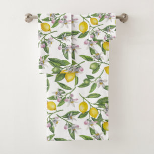 Zitronenzweige mit Blüten und weißen Früchten Badhandtuch Set