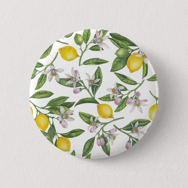 Zitronenzweige mit Blüten und weißen Früchten Button (Vorderseite)