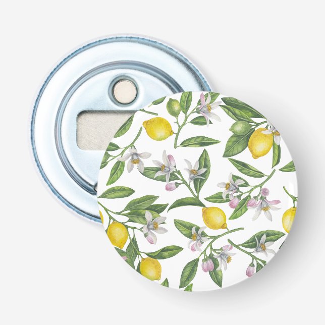 Zitronenzweige mit Blüten und weißen Früchten Flaschenöffner (Vorderseite)