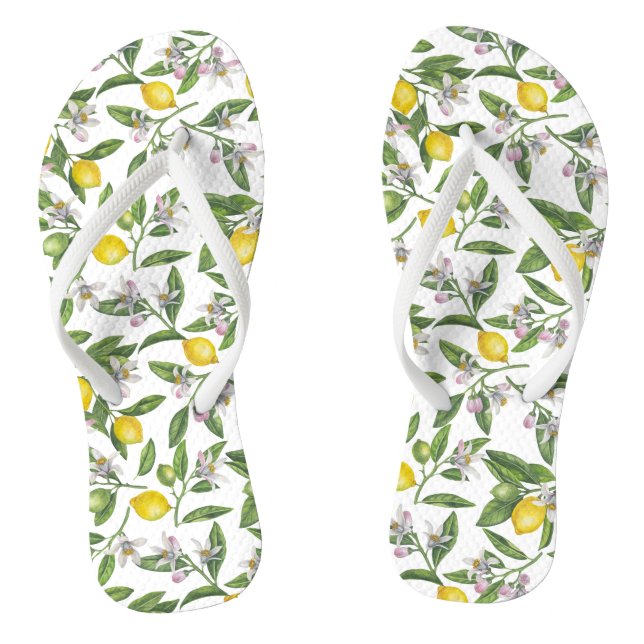 Zitronenzweige mit Blüten und weißen Früchten Flip Flops (Fußbett)