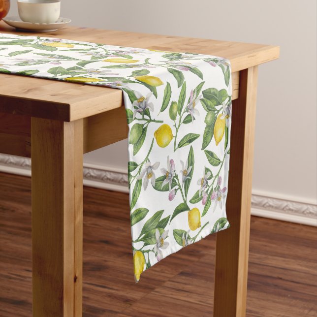 Zitronenzweige mit Blüten und weißen Früchten Kurzer Tischläufer (Beispiel)