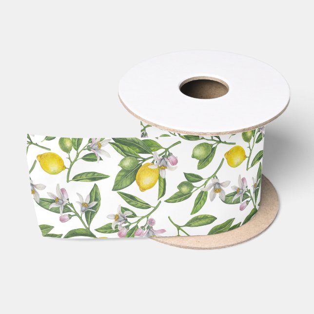 Zitronenzweige mit Blüten und weißen Früchten Satinband (Spule)