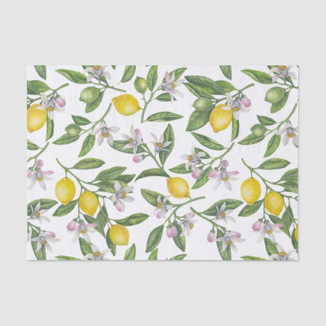 Zitronenzweige mit Blüten und weißen Früchten Seidenpapier (Vorderseite)