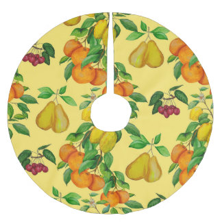 Zitrus, Birne, Kirsche: Aquarelldruck. Polyester Weihnachtsbaumdecke