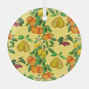 Zitrus, Birne, Kirsche: Wasserfarbdruck. Ornament Aus Glas