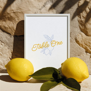 Zitrus Blau & Gelb Zitronen Hochzeit Tischnummer