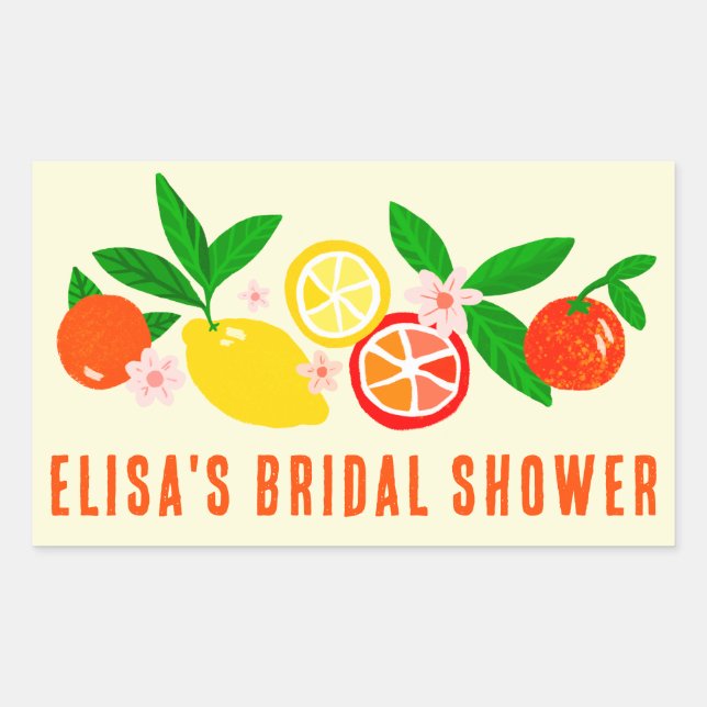 Zitrus-Feier Hell Benutzerdefiniert BRIDAL SHOWER Rechteckiger Aufkleber (Vorderseite)