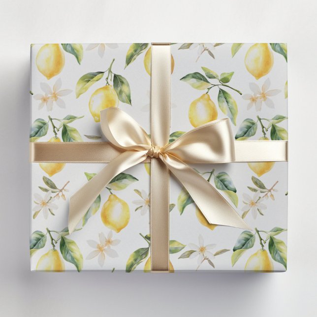 Zitrus Lemon Frucht florales botanisches Muster Geschenkpapier (In situ)