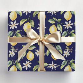 Zitrus Lemon Frucht florales botanisches Muster Geschenkpapier
