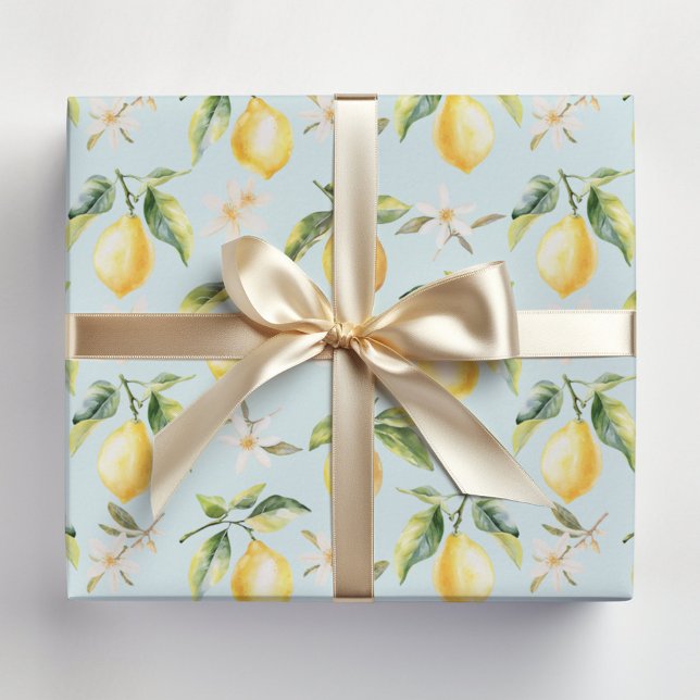 Zitrus Lemon Frucht florales botanisches Muster Geschenkpapier Set (In situ)