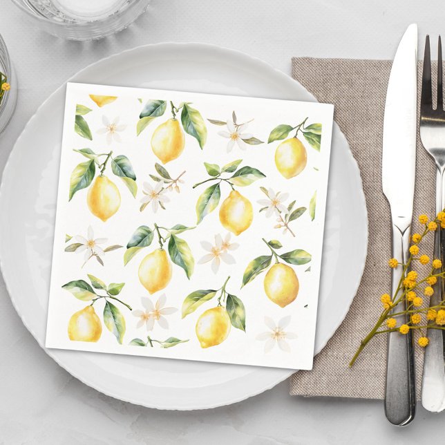 Zitrus Lemon Frucht florales botanisches Muster Serviette (In situ)