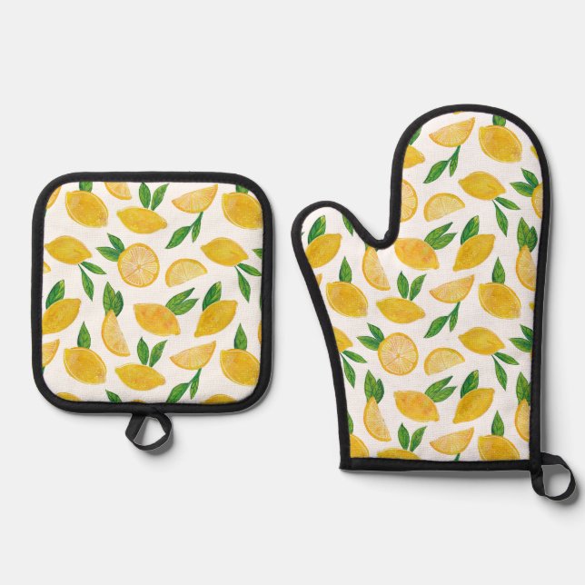 Zitrus-Lemon-Muster Ofenhandschuh & Topflappen-Set (Vorderseite)