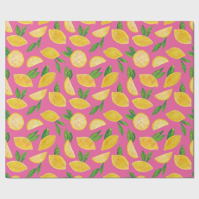 Zitrus-Limonen-Frucht rosa Muster Geschenkpapier (Saum)