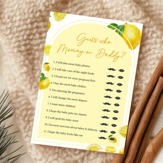 Zitrus-Limonen-Ratespiel-Mama-oder-Papa-Spiel (Sweet Little One Citrus Baby Shower Guess Who Mommy or Daddy Game)