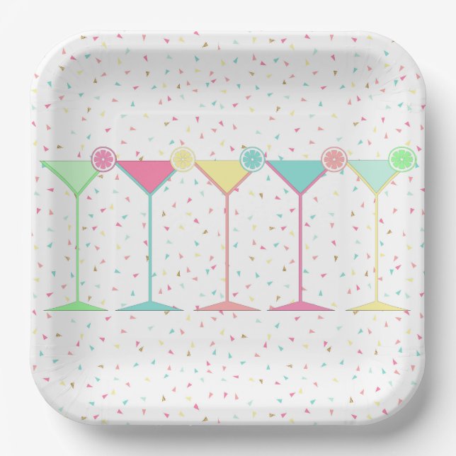 Zitrus Martini Cocktail Konfetti Party Feier Pappteller (Vorderseite)