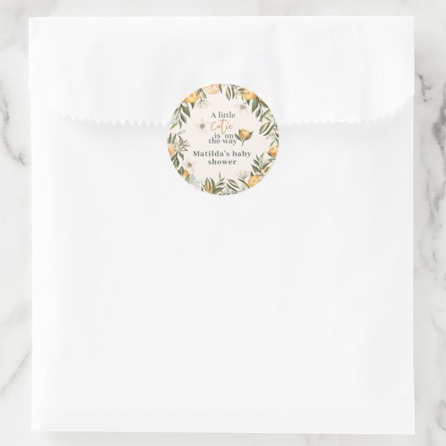 Zitrus, Orange + Blüte kleine Süsse Babydusche Runder Aufkleber (Tasche)