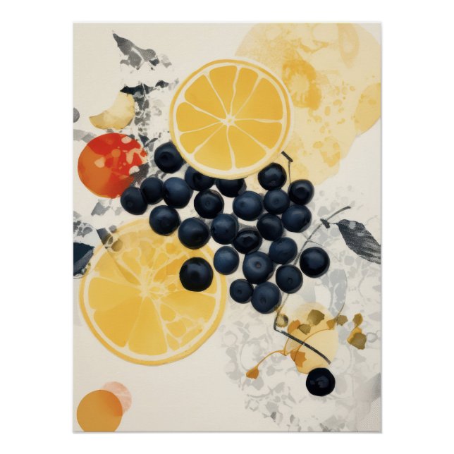 Zitrus- und Beeren-Botanik Mixed Media Poster (Vorderseite)