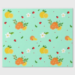 Zitrus- und Marienkäfer-Botanikmuster mit Blumen Geschenkpapier