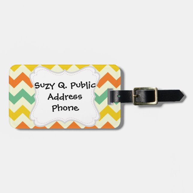 Zitrusfrucht-Limone grüne orange Gelb-Zickzack Gepäckanhänger (Vorderseite horizontal)